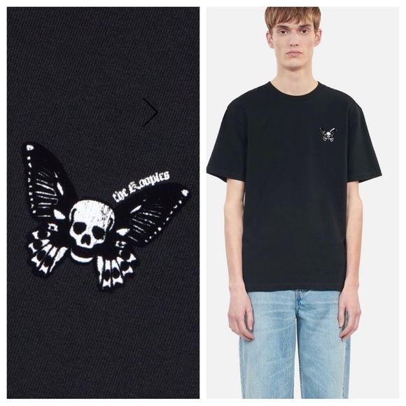 NWT The Kooples Flocked Skull Butterfly Tee Black Cotton - Picture 1 of 14
